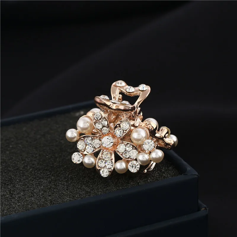 Высокое качество Стразы, жемчуг, цветок, Когти для волос, украшения для волос, золотой цвет, металлический краб, зажим, свадебные аксессуары для волос, подарки