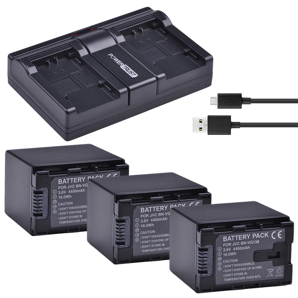 

3x 4450mAh BN-VG138 BN VG138 BNVG138 Battery + VG138 Fast Battery Charger For JVC GZ E10 E100 E245 E265 E565 E575 GX1 G3X G5 GX8