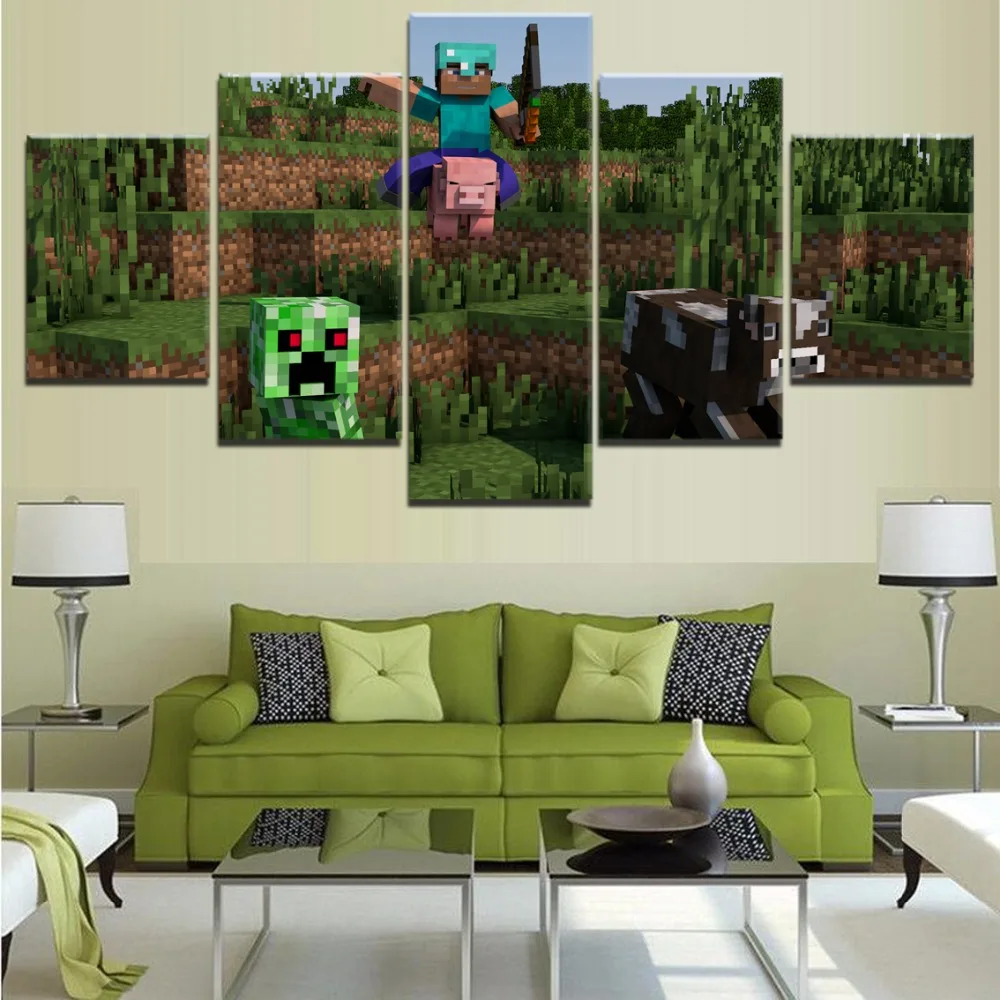 

Wall Art Poster Home Decorative Living Room Modular Framework Canvas Painting5 Pieces Game Minecraft HD Print Landscape Picture