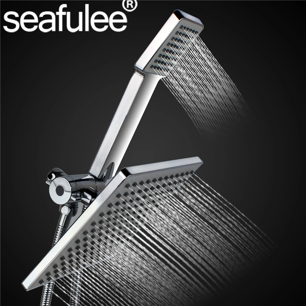 8 inches Square Rainfall Jet Shower Head / Handheld Set Combo Chrome