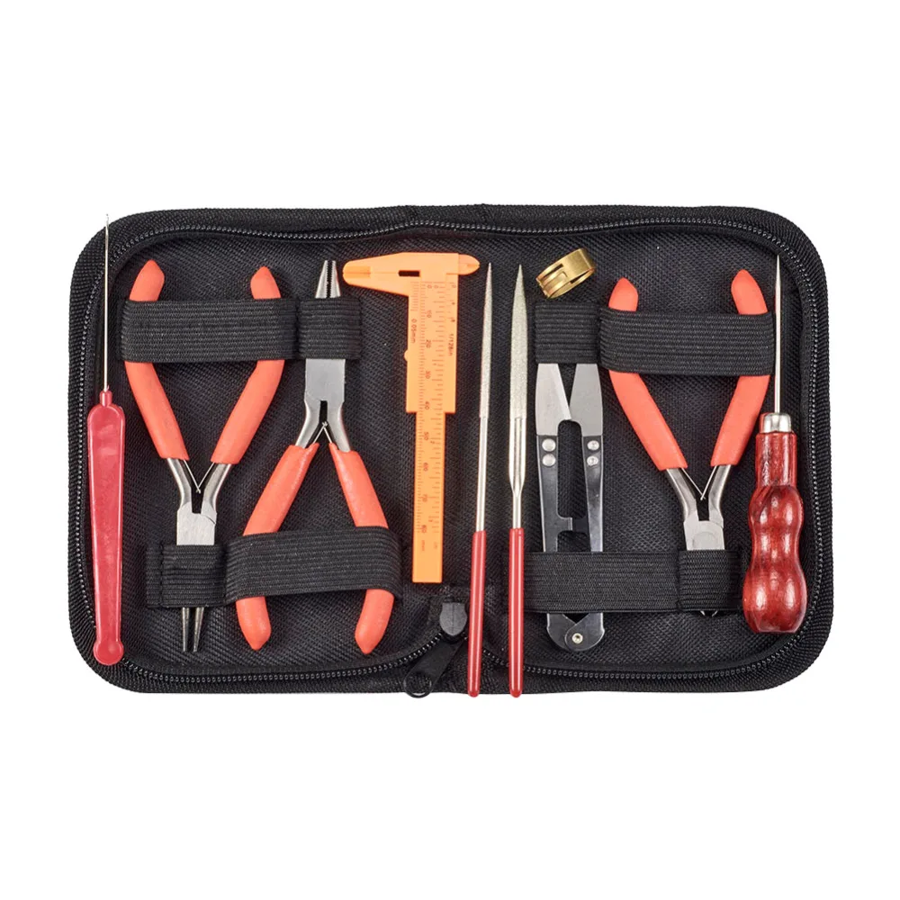 10Pcs DIY Jewelry Tool Sets with Wire Cutter Plier Round Nose Plier Side Cutting Plier Brass