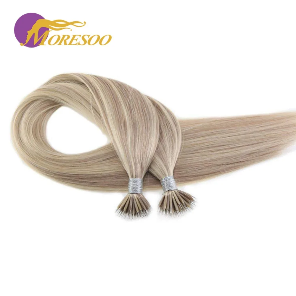 Moresoo 16-22 inch Micro Nano Ring Hair extensions Machine Remy Human Pre-bonded Hair Extensions 0.8g/s 50 shares Brazilian Hair