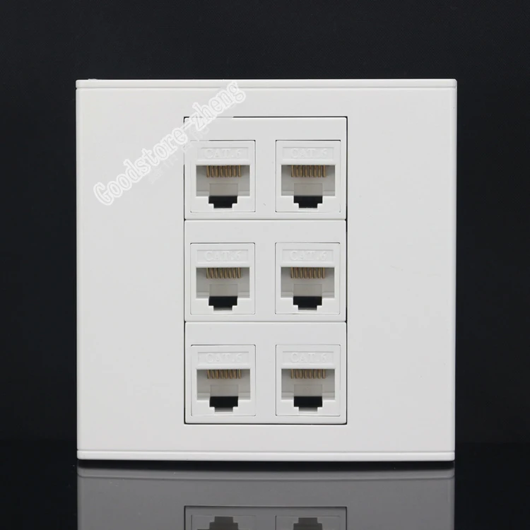 Wall Socket Plate 6 Ports LAN Network RJ45 Cat6 Port Panel Faceplate Keystone Outlet 86*86mm