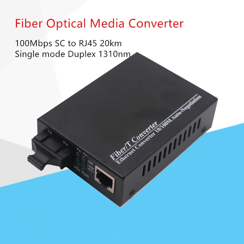 

Singe mode duplex fiber 10/100Mbps Fiber Optical Media Converter Wavelenth 1310nm 20km RJ45 to SC Connector