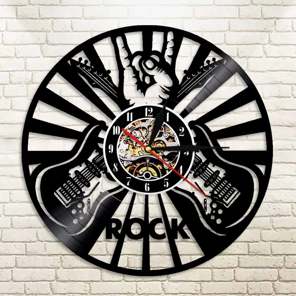 

1Piece Guitar Rock Vinyl Record Wall Clock Roll N Roll Music Wall Clock Creative Home Decor Gift For Music Lover Guitarist