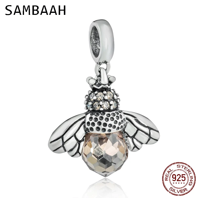 

Sambaah Dangle Bee Charm Pendant with with Faceted CZ Stone 925 Sterling Silver Beads fit Pandora Animal Bracelet SS3266