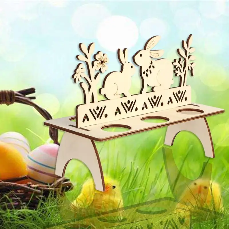 Пасхальное яйцо поднос деревянный кролик цыпленок пасхальное яйцо стойка пасхальное украшение для домашнего магазина окна орнамент ручной работы пасхальный декор