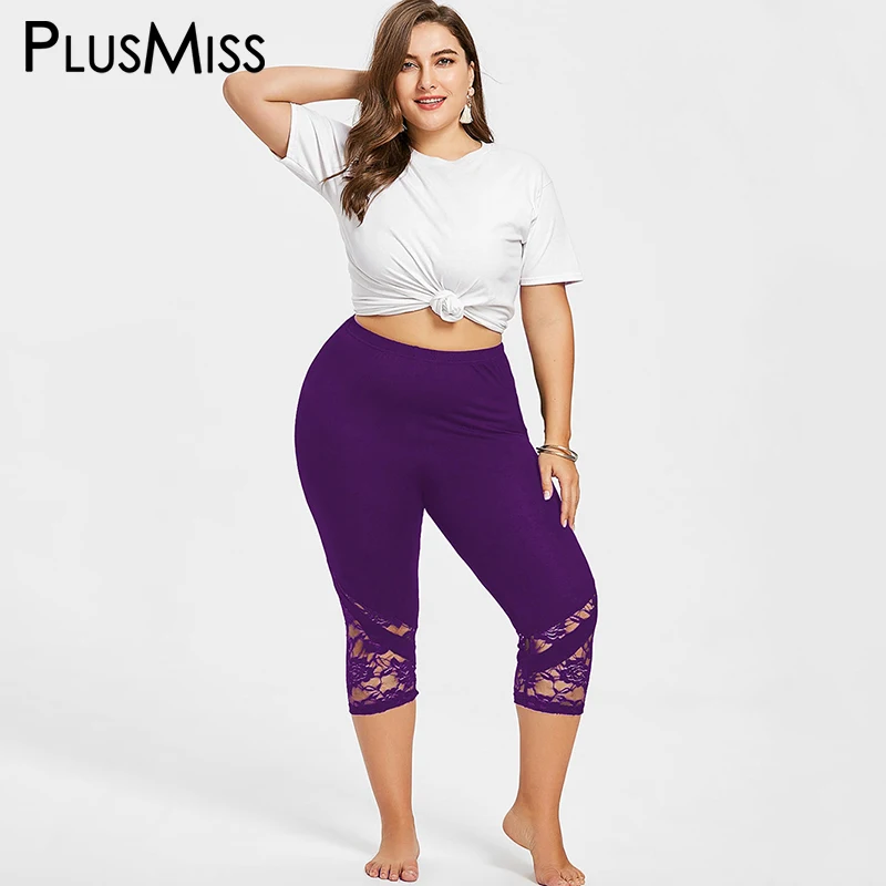 PlusMiss размера плюс 5XL 4XL Высокая талия сексуальные кружевные Капри Леггинсы