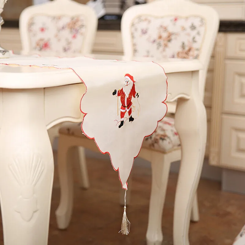 New Christmas Polyester Embroidery Xmas Table Runner Satin Tablecloth Cutwork Placemat Red Flag Towel Cloth Covers 886428 | Дом и сад