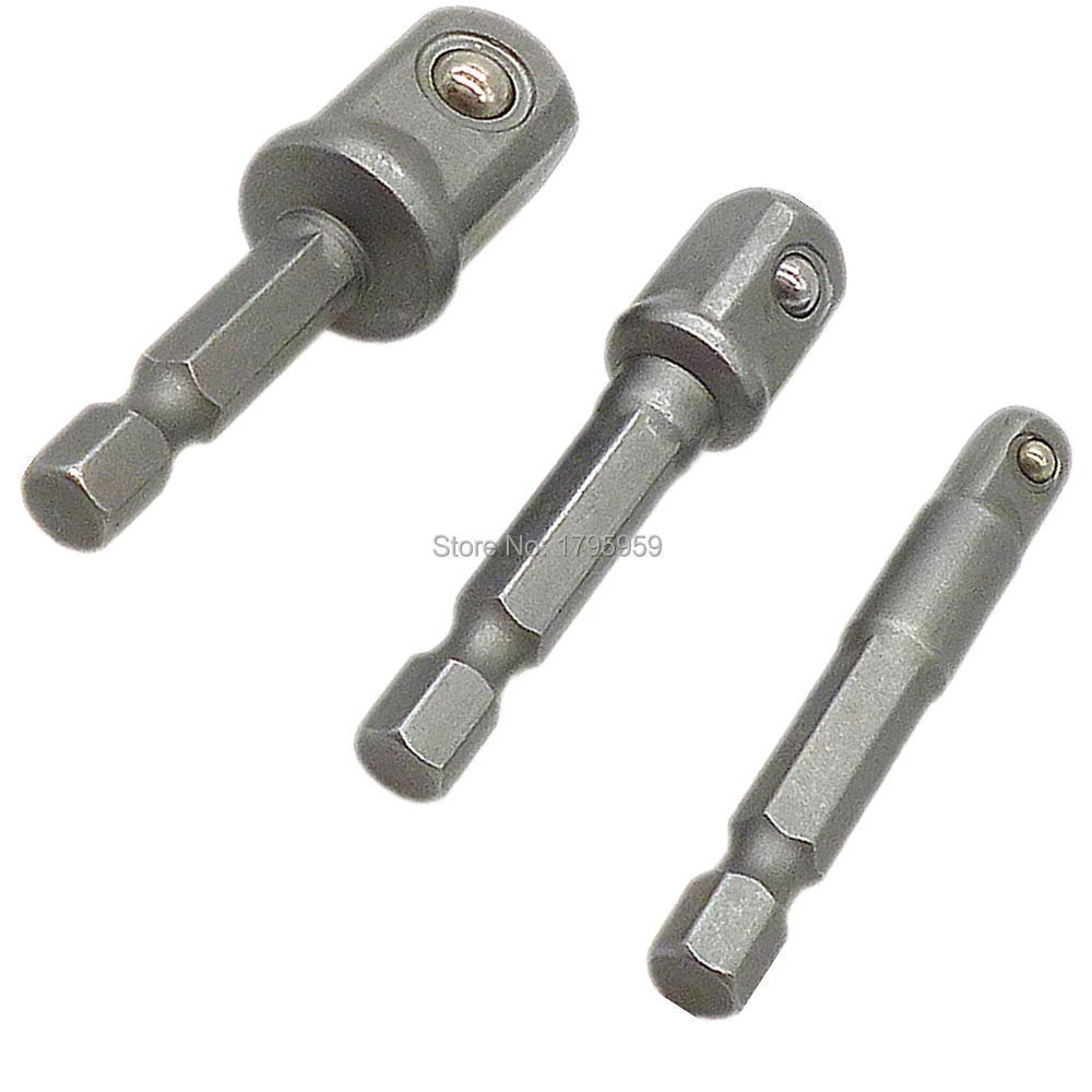 1//4 Power Drill Extension Bits Impact Driver Socket Adapter Set 3Pcs//Set: 1//4, 3//8, 1//2 CR-V Hex Shank Square Drive Sockets Adapter