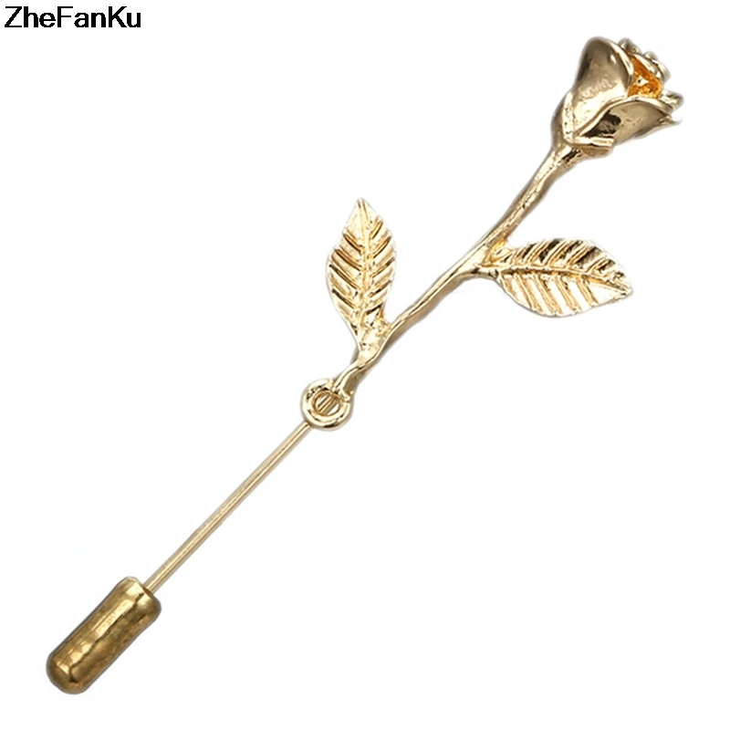 

New Fashion Flower Pin Special Design Men Women Casual Brooches Gold Color Rose Broche Lapel Pin Free Shipping