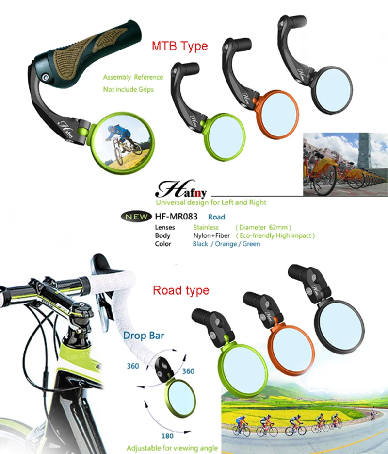 Hafny Велосипедное Зеркало заднего вида для MTB шоссейного велосипеда, регулируемое на 360 градусов широкоугольное гибкое Велосипедное защитное зеркало заднего вида