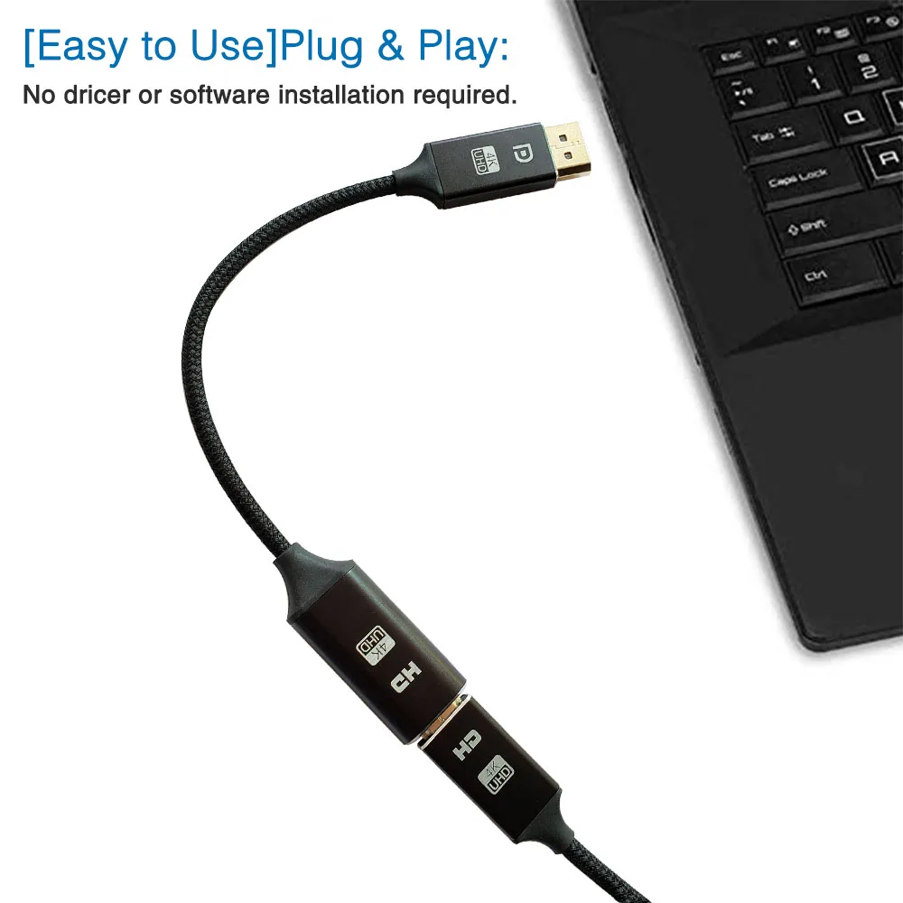 DisplayPort to HDMI Adapter(Male to Female) Support 4K@60Hz,DP to HDMI Cable for for HP, ThinkPad, AMD, NVIDIA Desktop03