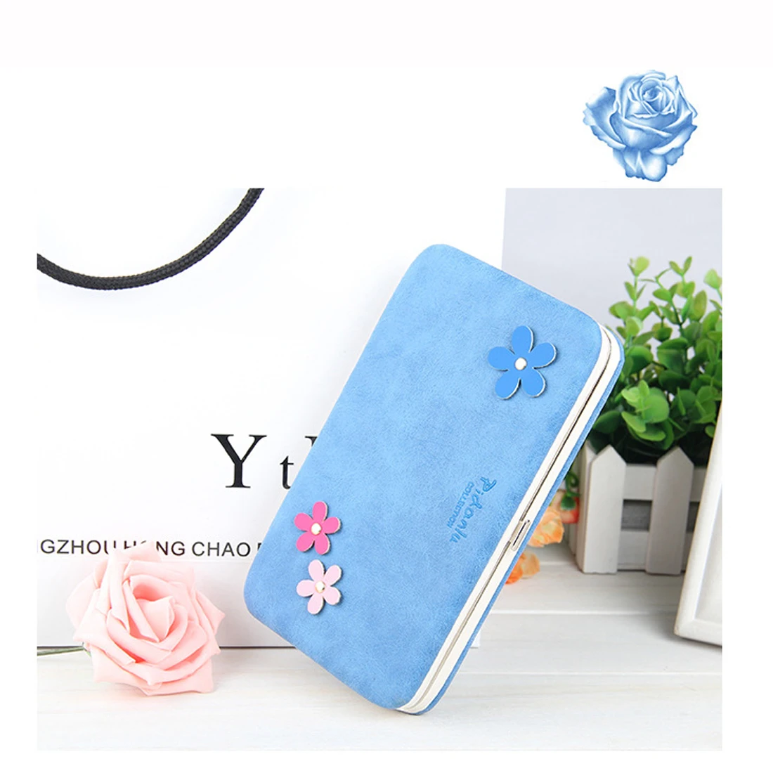 

Women Leather Wallet Women's Clutch Bag Fashion Flower Wallet Zipper Purses Card Holder Wristlet High Quality female Bolsa