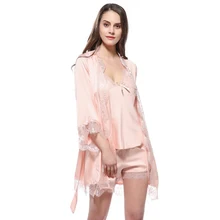 Осенний КРУЖЕВНОЙ ХАЛАТ Эротическое Нижнее белье топы на бретельках шорты шелковое кимоно халат Ночное белье пижамный комплект атласная пижама Пижама