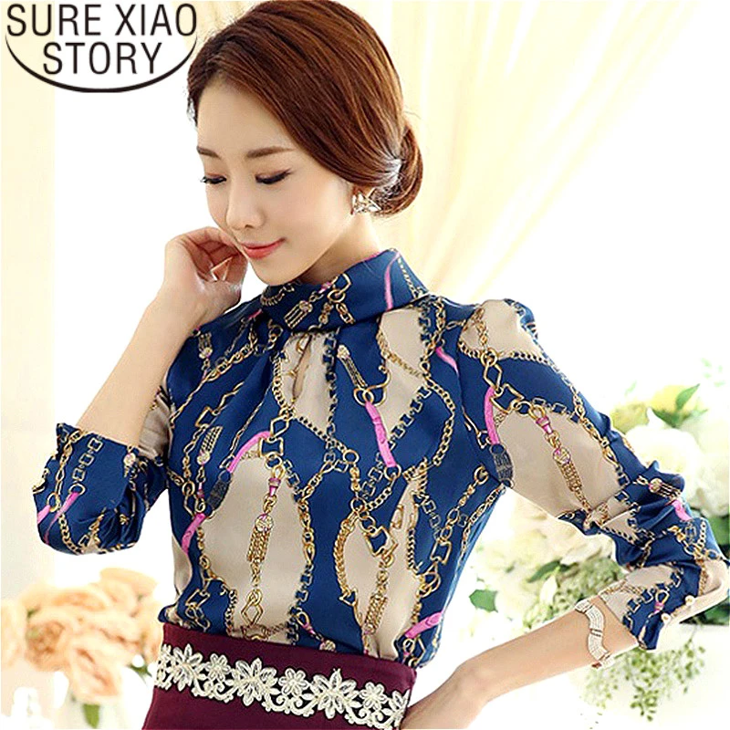 y blusas para mujer blusas de moda para mujer 2018 Blusa de gasa estampado Formal cuello redondo blusas de oficina para 1817 50|Blusa| - AliExpress