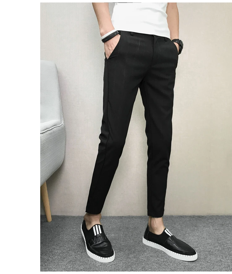 Мужские брюки в клетку, модные корейские брюки на молнии, длина до щиколотки, повседневные облегающие брюки высокого качества, роскошные