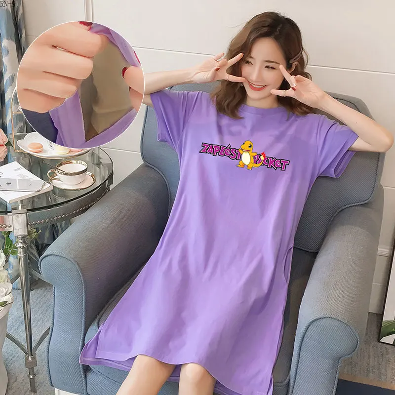 

Summer Fashion Women Nursing Pyjama Short Sleeve Nightgown Dress Women Purple for Pregnant Maternity Dresses Nursing Sleepwear