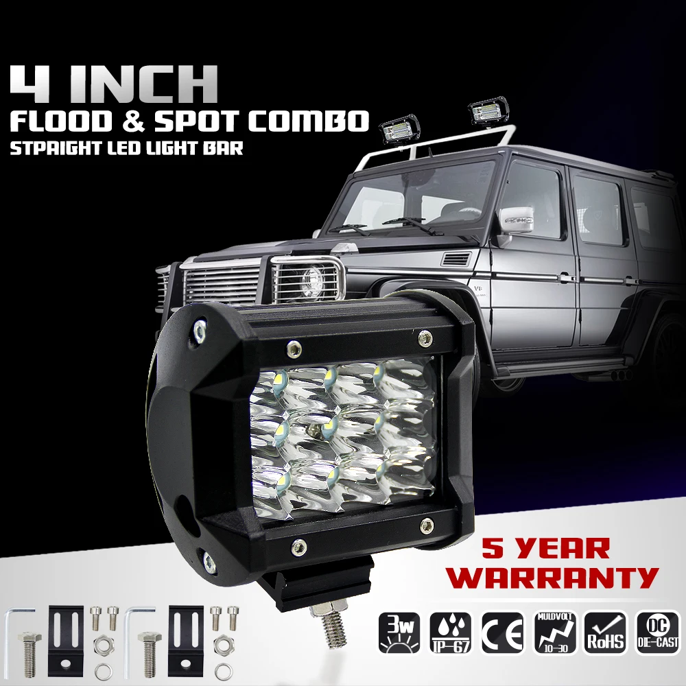 

2pcs 4" 36W 3-Row Flood/Spot Beam Led Work Light Offroad Led Driving Lamp 12v 24v for Truck SUV ATV 4x4 4WD Led Car Light