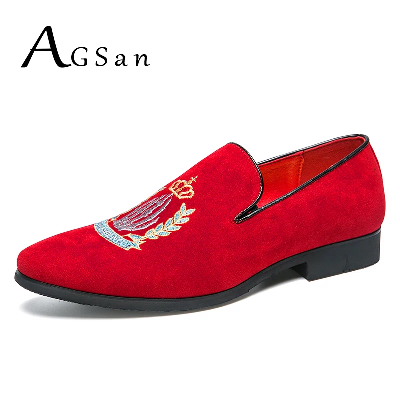 AGSan Wedding Dress Shoes Red Black Men Velvet Loafers Shoes Fashion