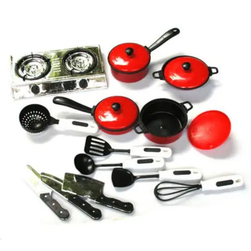 Childrens Plastic Kitchen Cooking Utensils Pots Pans Cookware Set Kids Play Toy
