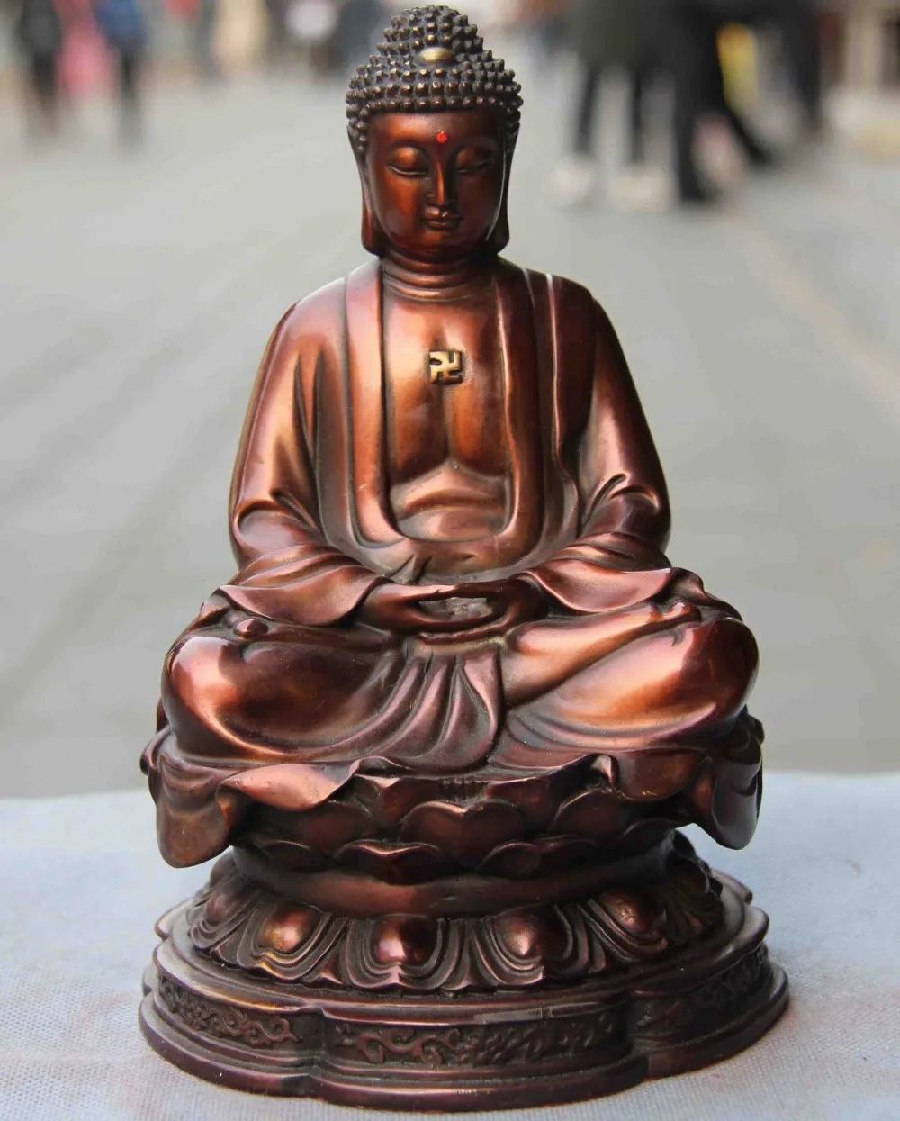 

bi001900 21cm Chinese Buddhism Temple Red Copper Tathagata Rulai Sakyamuni Buddha Statue