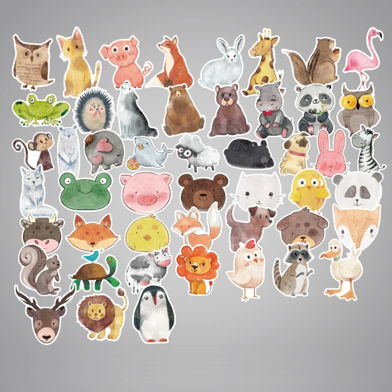 

50Pcs/pack Ink Style Cartoon Animal Sticker Children's Toy Cute Stickers for DIY Travel case Laptop Bicycle Fridge Car Stickers