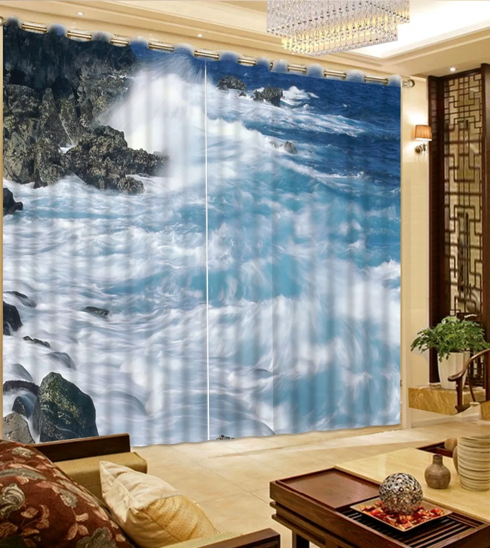 Beautiful Photo 3d curtains Nature landscape waves Customize size 3D curtain decoration home and decor | Дом и сад