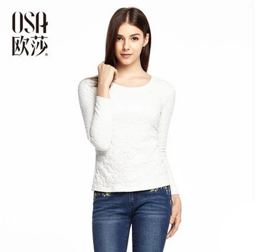 OSA 2014 Autumn New T Shirt Women Round Neck Long Sleeve Tops Ladies