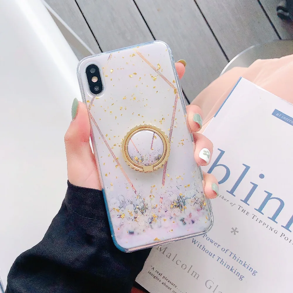Case For iPhone Xr X Xs Max Cover Fresh Bling Blue Diamond Finger Stand Girly Soft TPU Cases (2)
