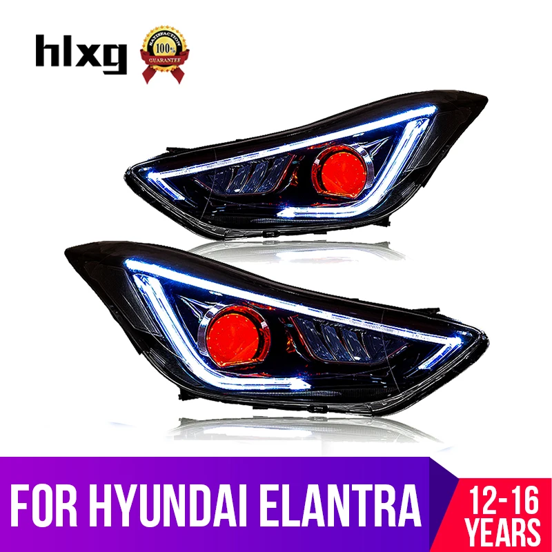 Car Headlight Assembly DRL For Hyundai Elantra 2012-2016 Styling Automobiles HeadLamp case Lens Double Beam Bi-Xenon HID | Автомобили и