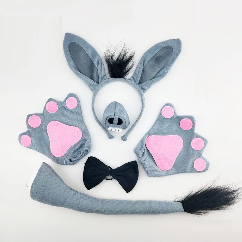 

Adult Kids Boy Girl Donkey Cosplay Role Play Masquerade Animal Costume Carnival Party Props Halloween Headband Tail Tie Nose Paw