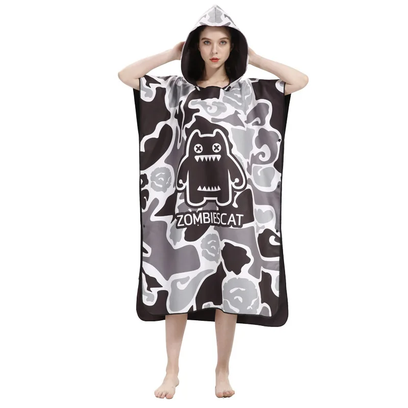 

Fashion Cartoon Printing Quick-Dry Sport Towels Bathrobe Travel Cloak Swim Diving Hooded Beach Towel Water Women Bathrobe Towel