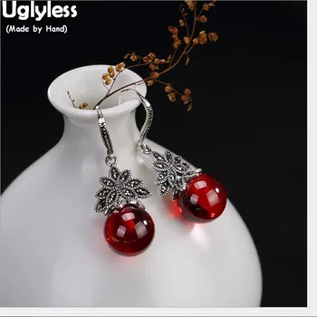 

Uglyless 100% Real 925 Sterling Silver Handmade Chalcedony Ball Earrings Retro Thai Silver Flower Fine Jewelry Marcasite Brincos