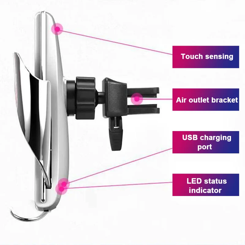 Универсальный автоматический зажимной беспроводной автомобильный аэратор, вентиляционное сиденье для телефона, вращение на 360 градусов, Монтажный кронштейн для Iphone, Android