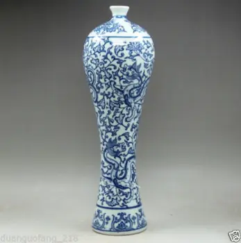 

Rare 12.5 inches Chinese Blue and white Porcelain Handwork Painting Dragon Vase