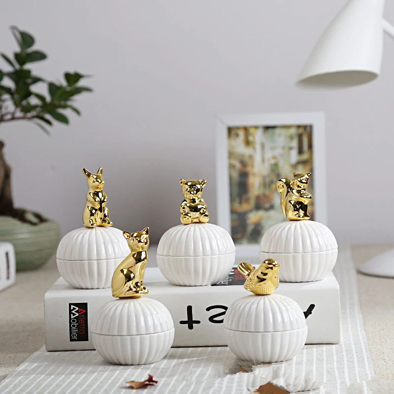 

White Porcelain Small Animals Jewelry Box Earrings Necklaces Accessories Storage Boxes Ceramic Sugar Pot