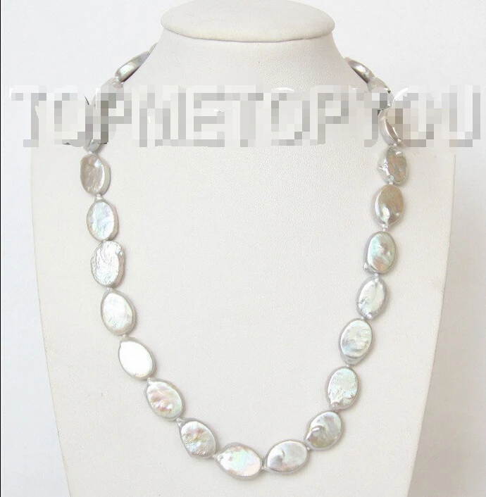 

Free shipping >>>>>>16X11mm Ellipse natural Gray FW cultured pearls necklace E1917
