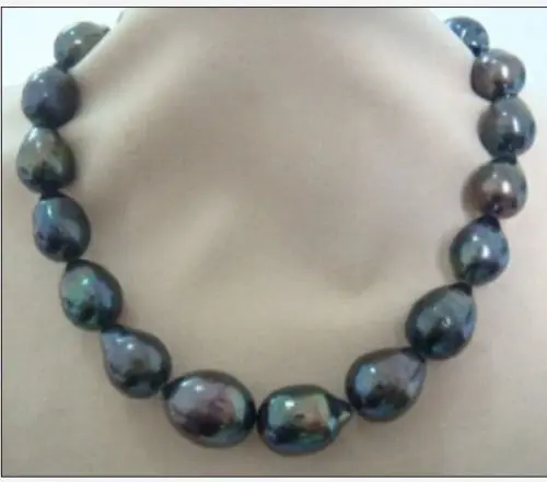 

huij 001177 NATURAL TAHITIAN GENUINE BLACK GREEN BLUEISH PEARL NECKLACE