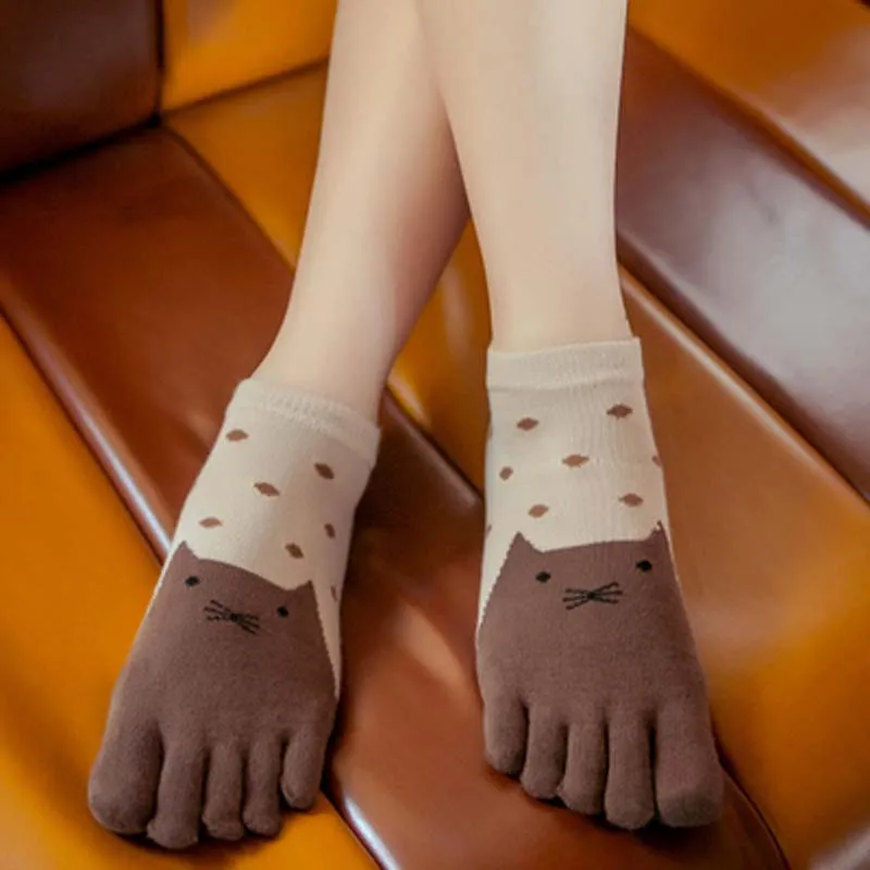 

Women socks Lovely cotton kitten short Cotton 5 Toes Socks funny cartoon Five fingers socks