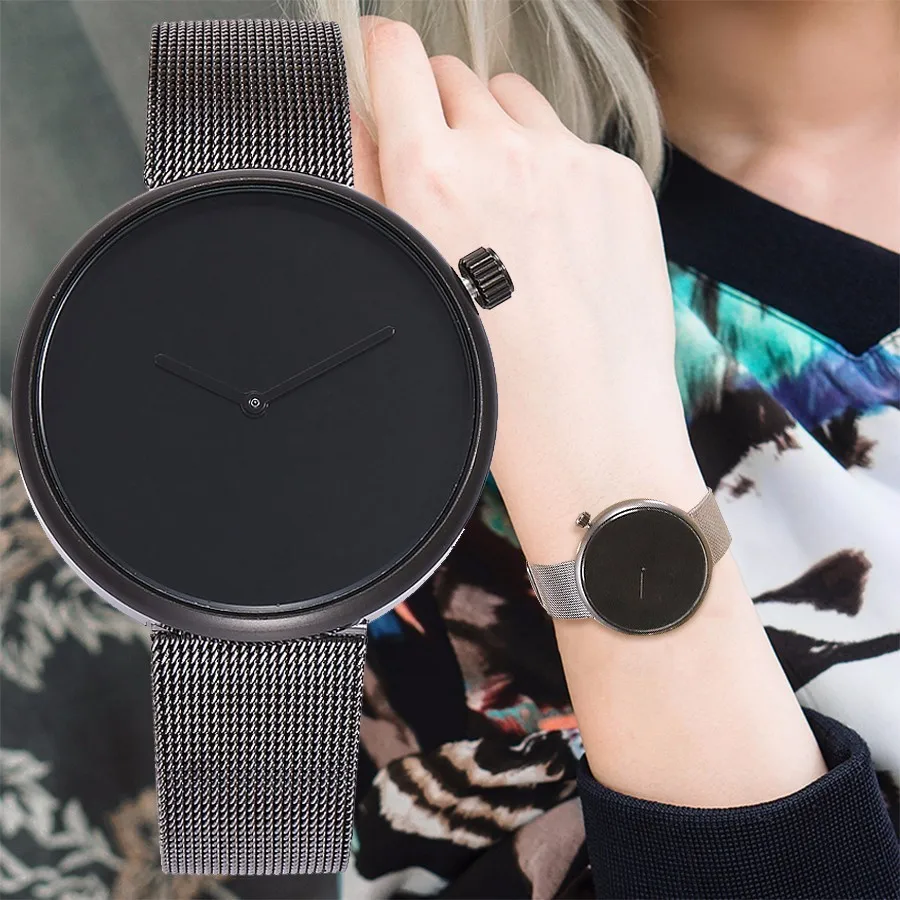 

Vansvar Brand Fashion Women Men Stainless Steel Silver Black Mesh Watch Unique Simple Watches Casual Quartz Wristwatches Hot