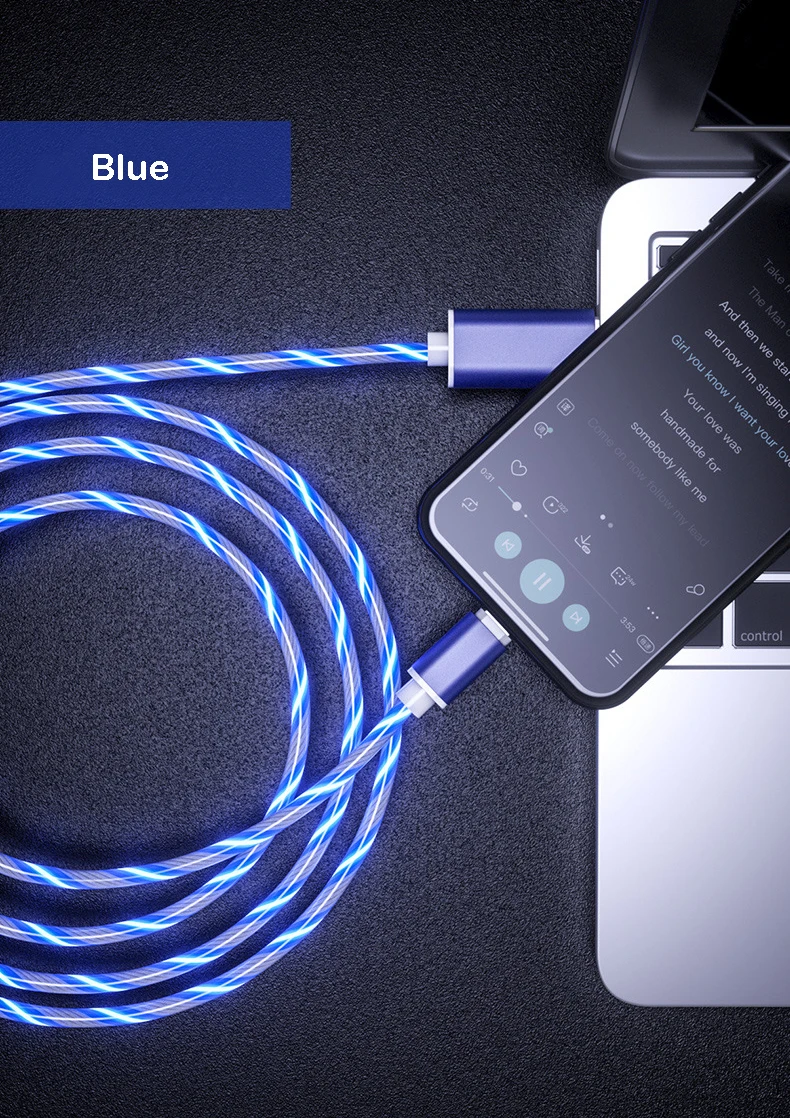 2.4A светящийся кабель быстрой зарядки для iPhone XS Max XR X 8 7 6s Plus SAMSUNG Xiaomi течёт GlowType-C Micro USB провод