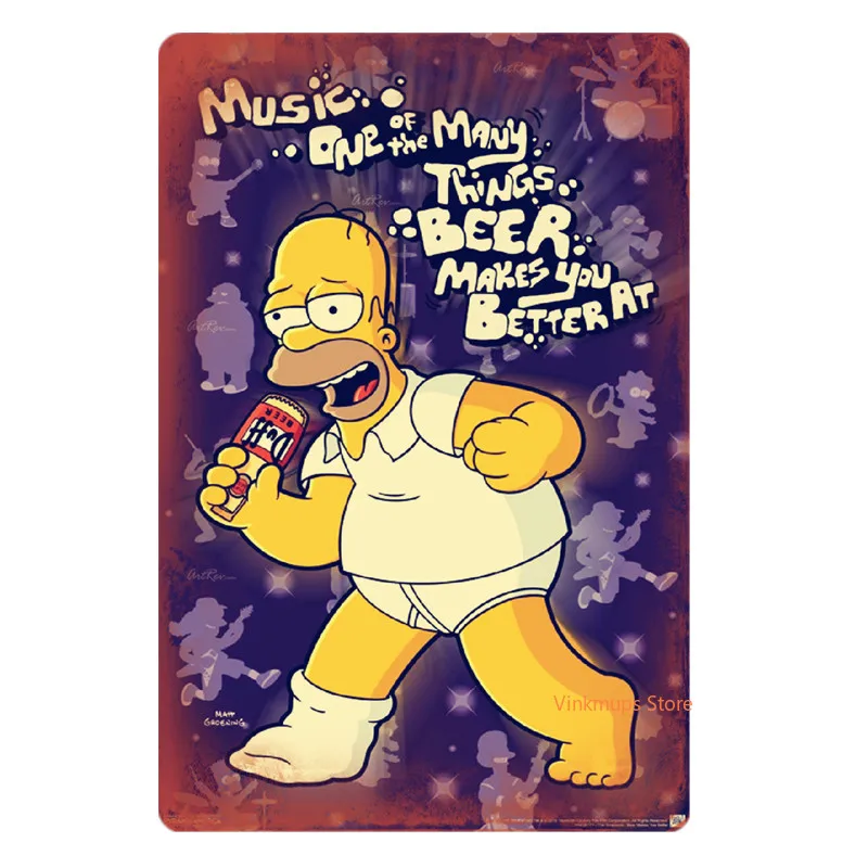 

N192 Birthday Beer Simpson Poster Plaque Retro Metal Tin Signage Metal Plate Home Bar Wall Post Decoration