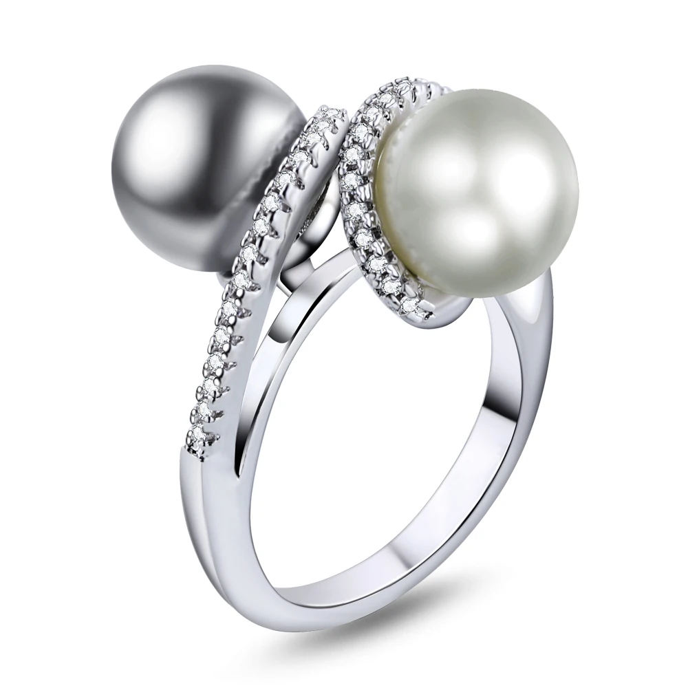 

Brand New rings with Gray &white Pearl for women Nice Career ring femme statement jewelry dropshipping