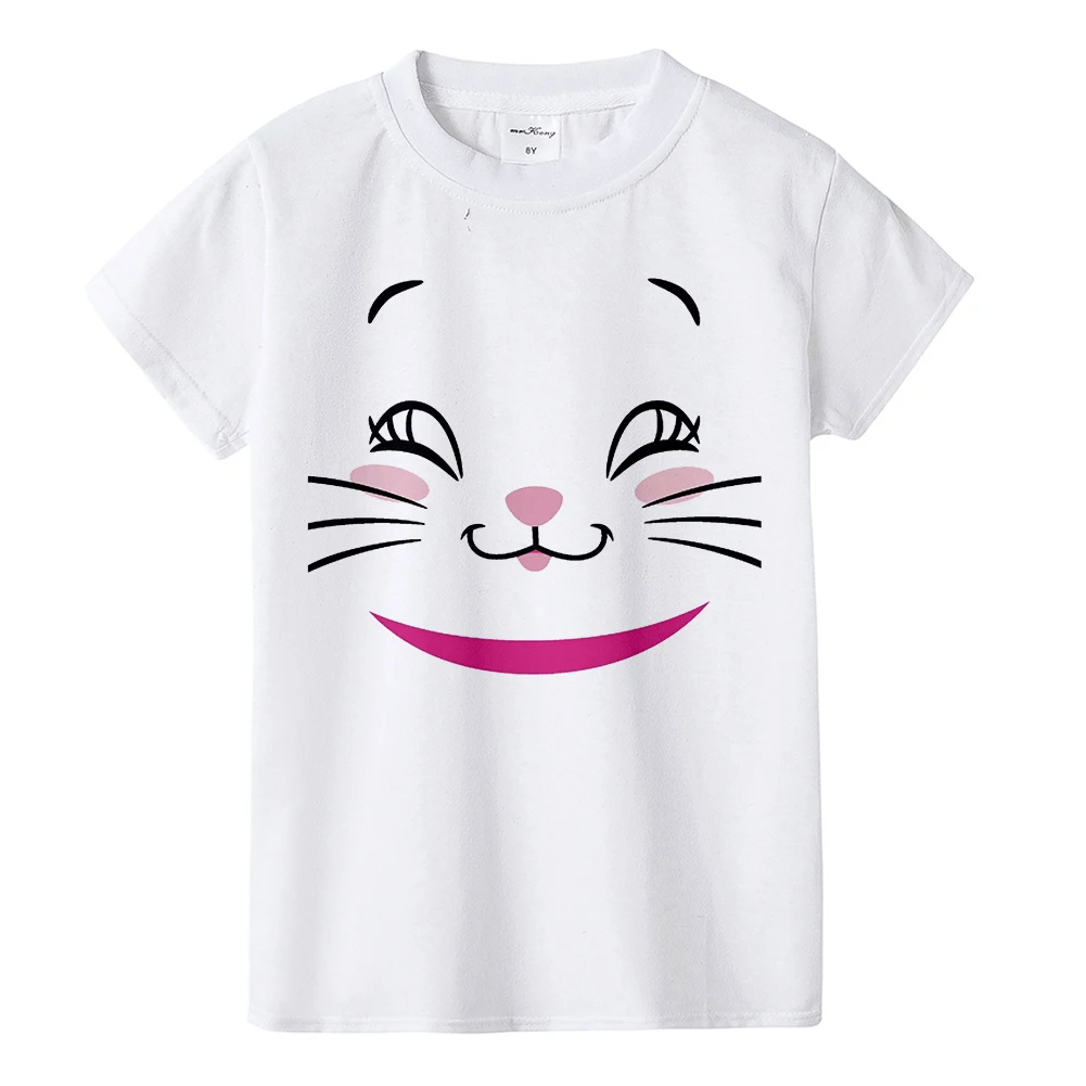 Красивая футболка для девочек; летняя футболка с принтом кота Мэри; милая розовая футболка для детей; хлопковая Футболка с круглым вырезом и рисунком - Цвет: 01