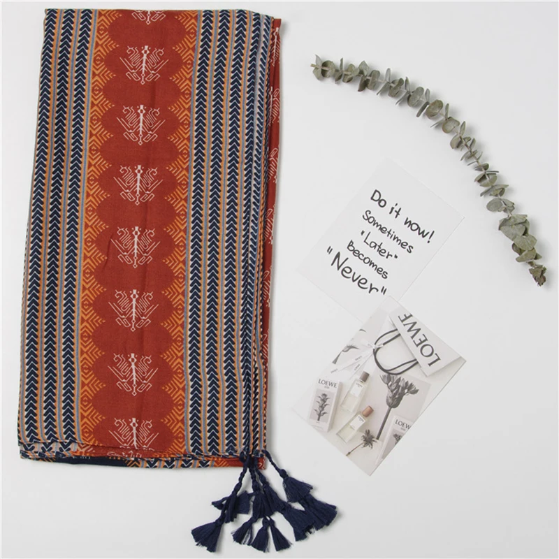 Женская шаль-шарф в Африканском этническом стиле, зимний шарф размера плюс, теплая шаль из пашмины бордового цвета с кисточками, мусульманские хиджабы Sjaal 180*110 см