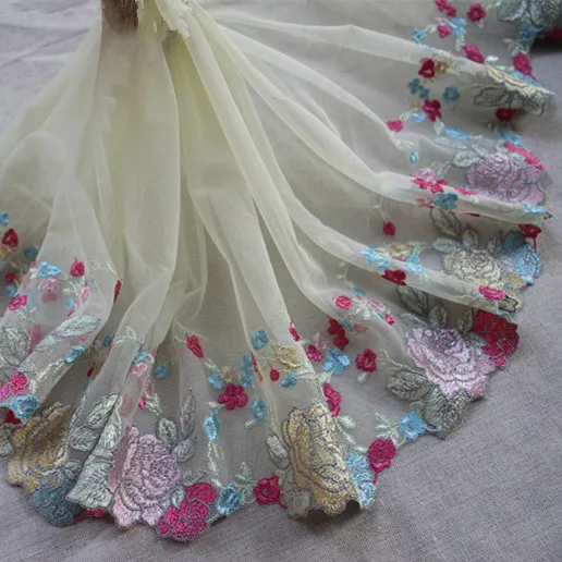 

8.66"22cm wide (2yards/lot) Diy Craft Embroidered Tulle Lace Trim , Mesh Lace Trim for Garment Decoration
