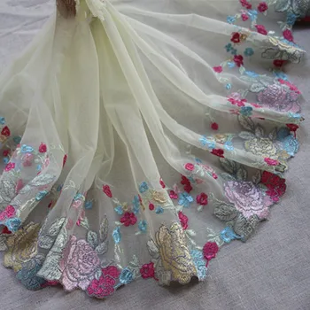 

8.66"22cm wide (2yards/lot) Diy Craft Embroidered Tulle Lace Trim , Mesh Lace Trim for Garment Decoration