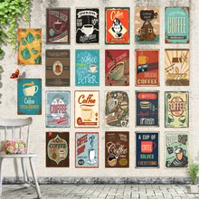 Чашка кофе металлическая жестяная вывеска Кофейня плакат винтажный домашний декор настенная живопись табличка для кафе украшения YD029