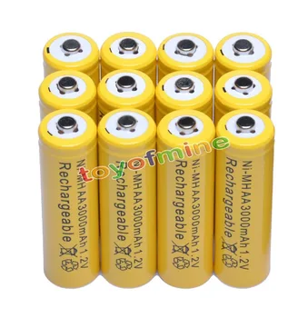 

12x AA 3000mAh 2A 1.2 V Ni-MH Yellow Rechargeable Battery Cell for MP3 RC Toys